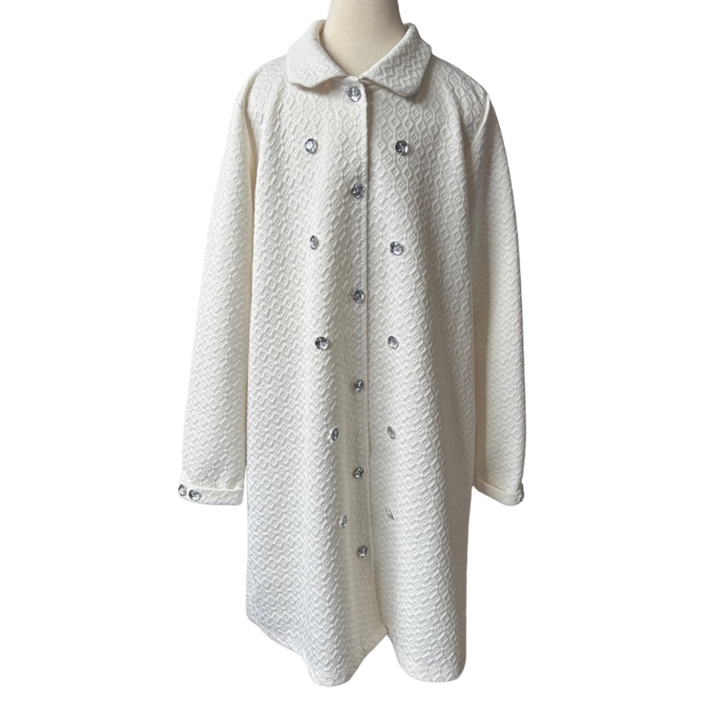 Shimmer Button White Kids' Lightweight Pea Coat Girls size 10 Upcycled